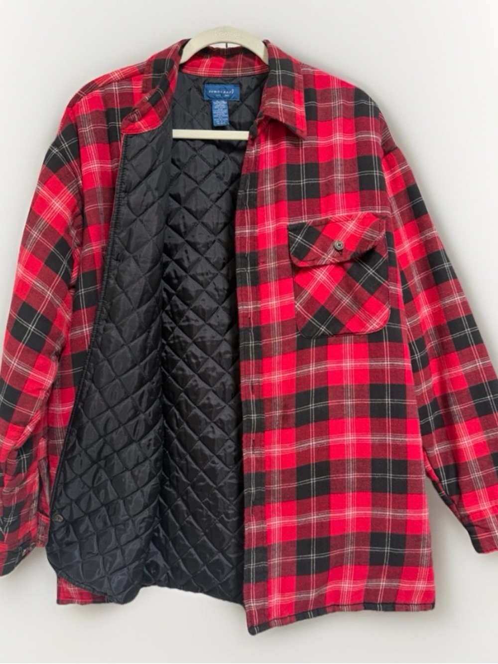 Towncraft Quilted Plaid Red and Black Flannel Shirt Mens Size XL